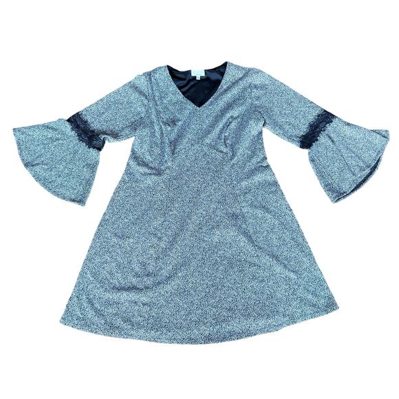 Robbie Bee Dress 1x Long Sleeve Midi Fit and Flare Gray Bell Sleeve NEW - Picture 1 of 10